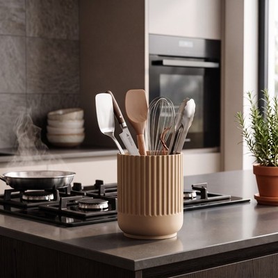 Porta Utensili da Cucina Moderno – Portamestoli Posate Mestoli Design 3D, vista 6