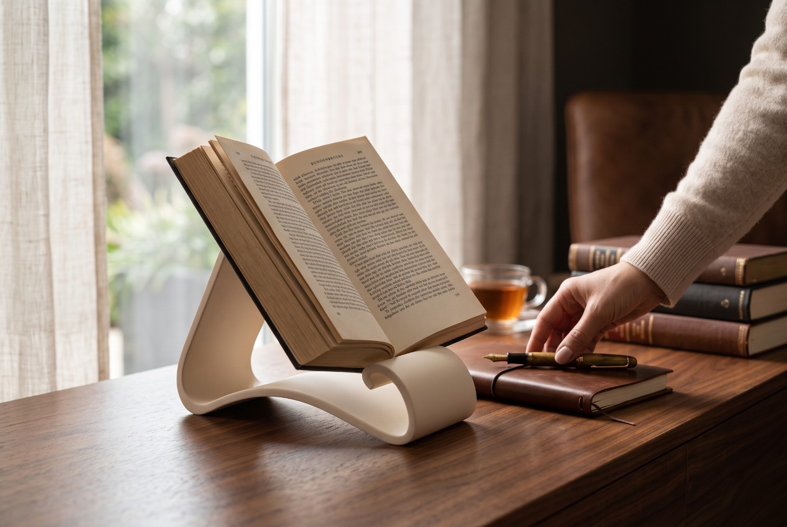 Supporto Leggio Porta Libro da Tavolo Design Moderno Lettura Libri Ricette Wavy, vista 2