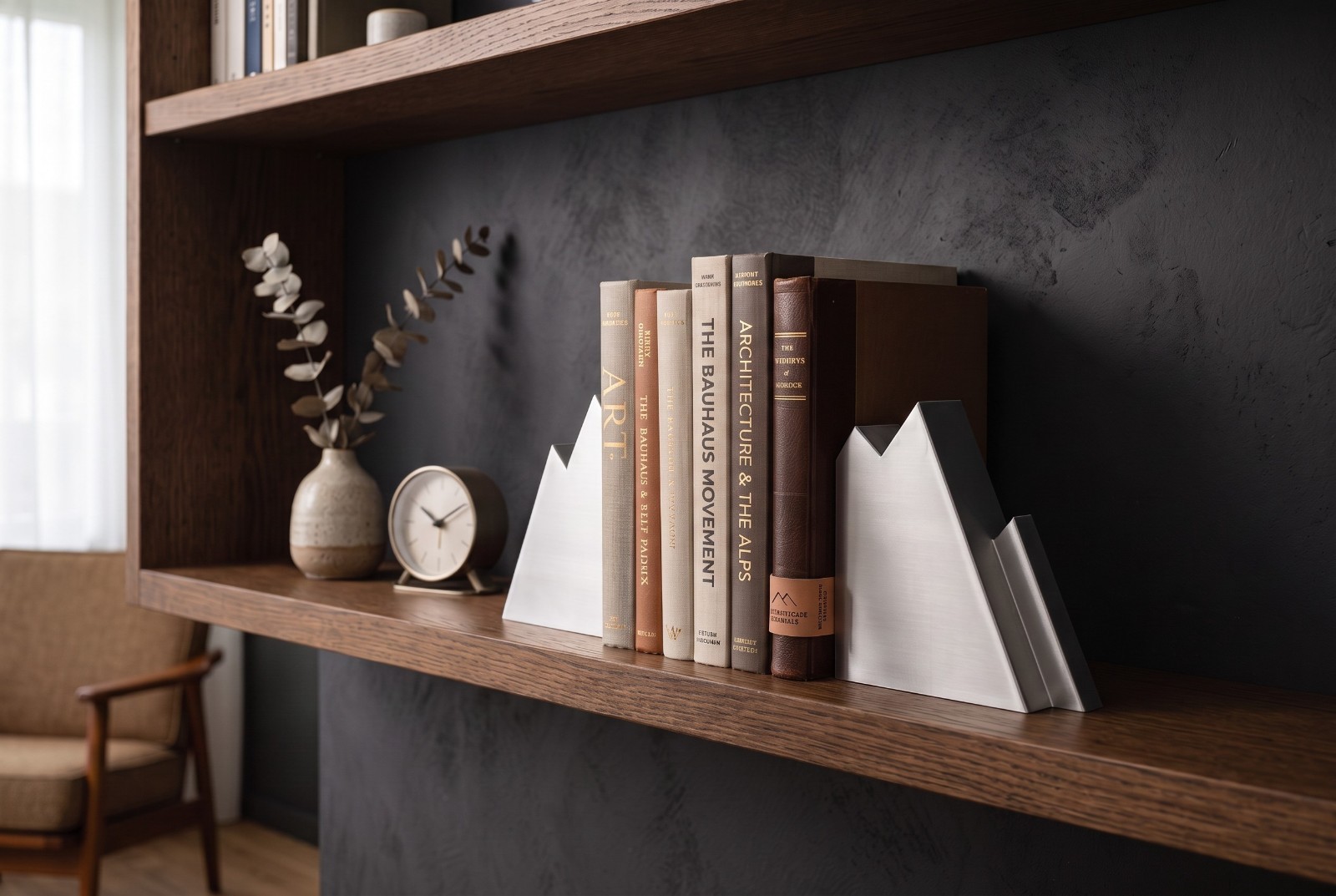 Fermalibri Design Montagna Reggilibri Moderno da Mensola Libreria Stampa 3D, vista 4
