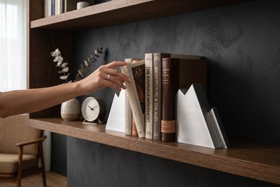Fermalibri Design Montagna Reggilibri Moderno da Mensola Libreria Stampa 3D, vista 5