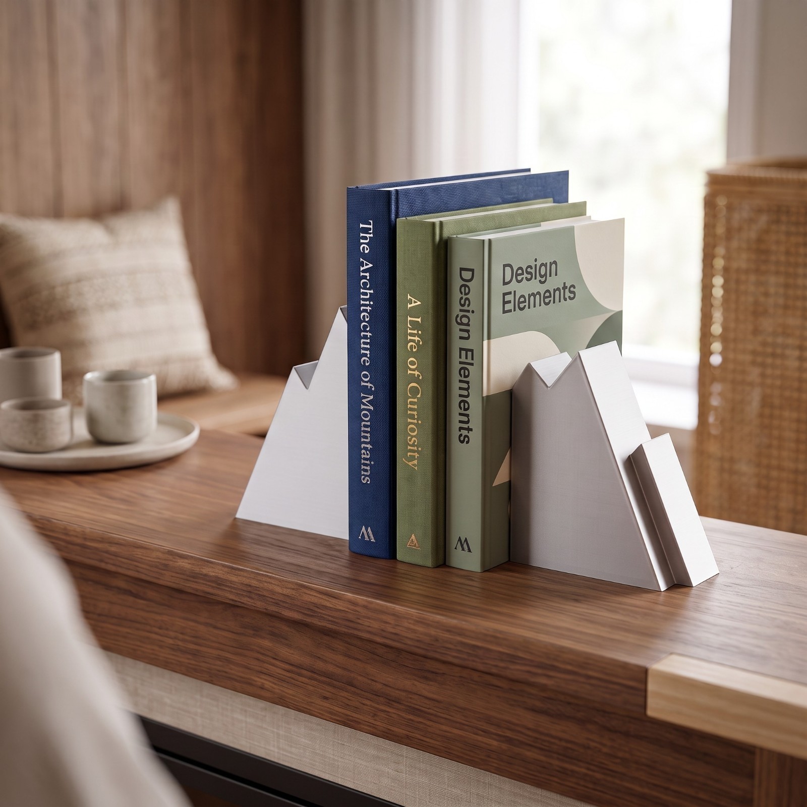 Fermalibri Design Montagna Reggilibri Moderno da Mensola Libreria Stampa 3D, vista 6