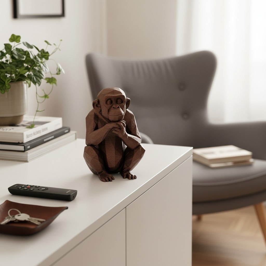 Scimmia Pensierosa Low Poly Statua Decorativa Stampa 3D Arredo Casa Ufficio, vista 11