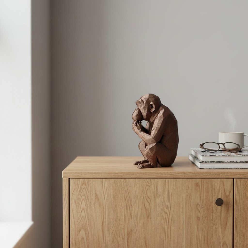 Scimmia Pensierosa Low Poly Statua Decorativa Stampa 3D Arredo Casa Ufficio, vista 5