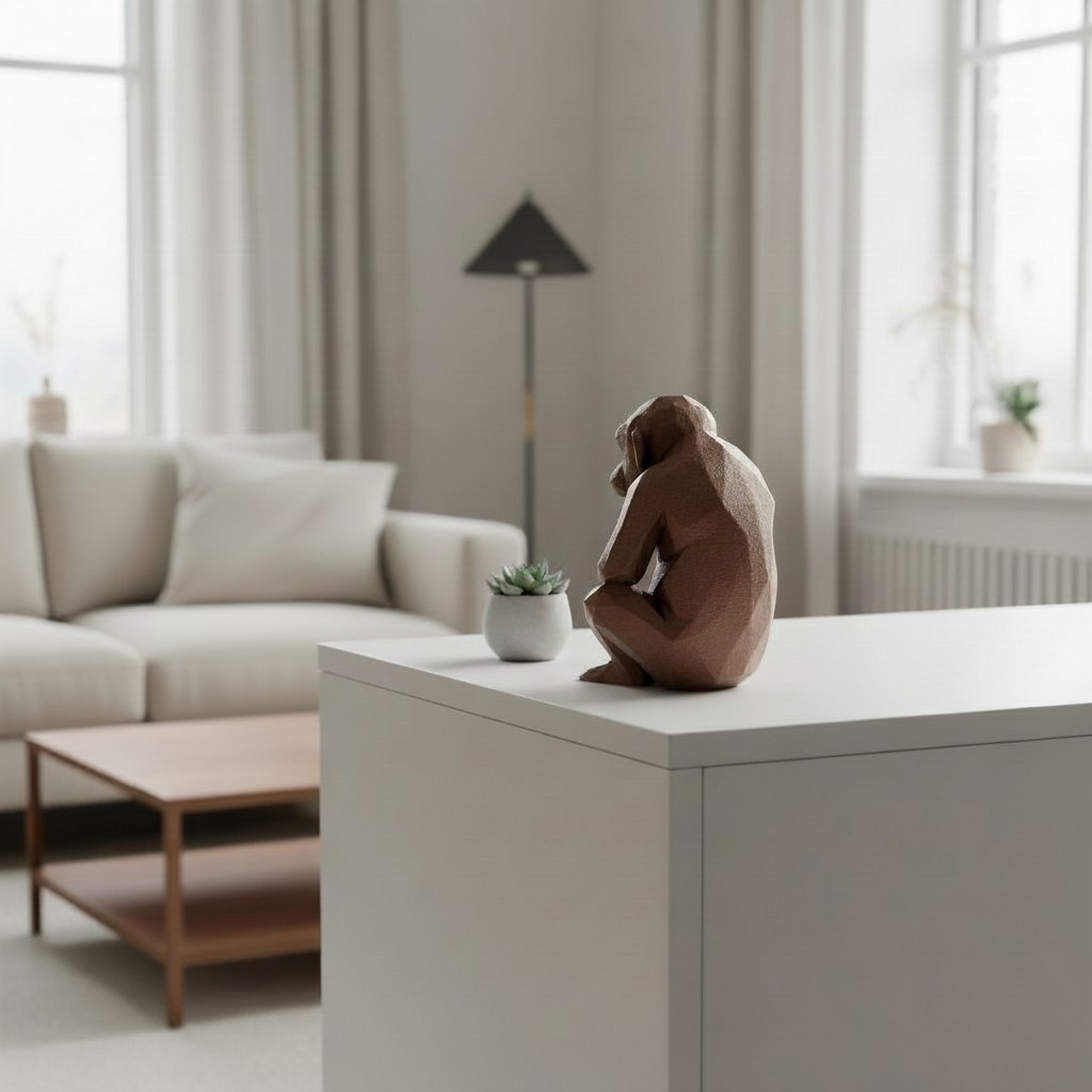 Scimmia Pensierosa Low Poly Statua Decorativa Stampa 3D Arredo Casa Ufficio, vista 10