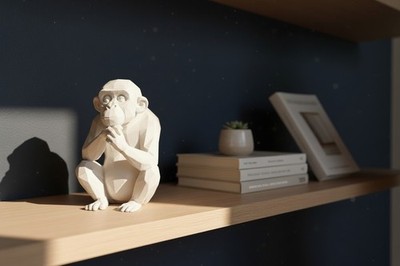 Scimmia Pensierosa Low Poly Statua Decorativa Stampa 3D Arredo Casa Ufficio