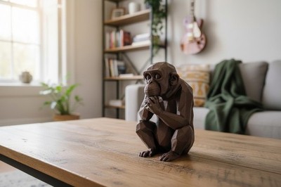Scimmia Pensierosa Low Poly Statua Decorativa Stampa 3D Arredo Casa Ufficio, vista 13