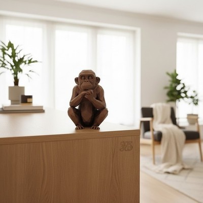 Scimmia Pensierosa Low Poly Statua Decorativa Stampa 3D Arredo Casa Ufficio, vista 4