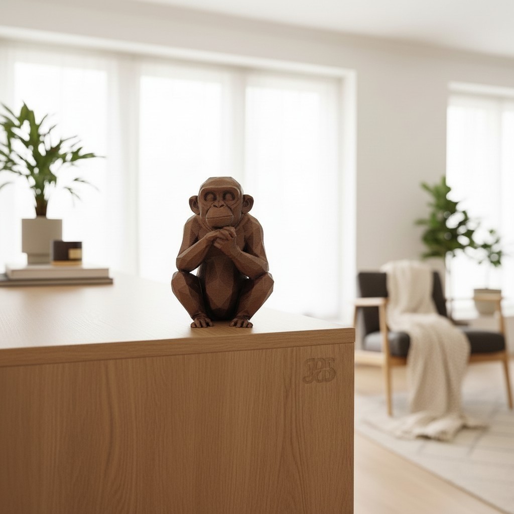 Scimmia Pensierosa Low Poly Statua Decorativa Stampa 3D Arredo Casa Ufficio, vista 4