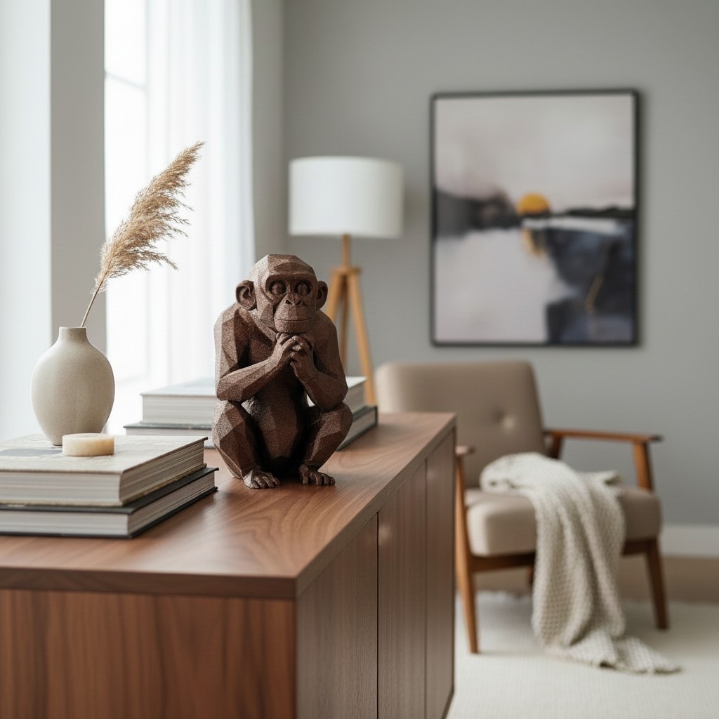 Scimmia Pensierosa Low Poly Statua Decorativa Stampa 3D Arredo Casa Ufficio, vista 7