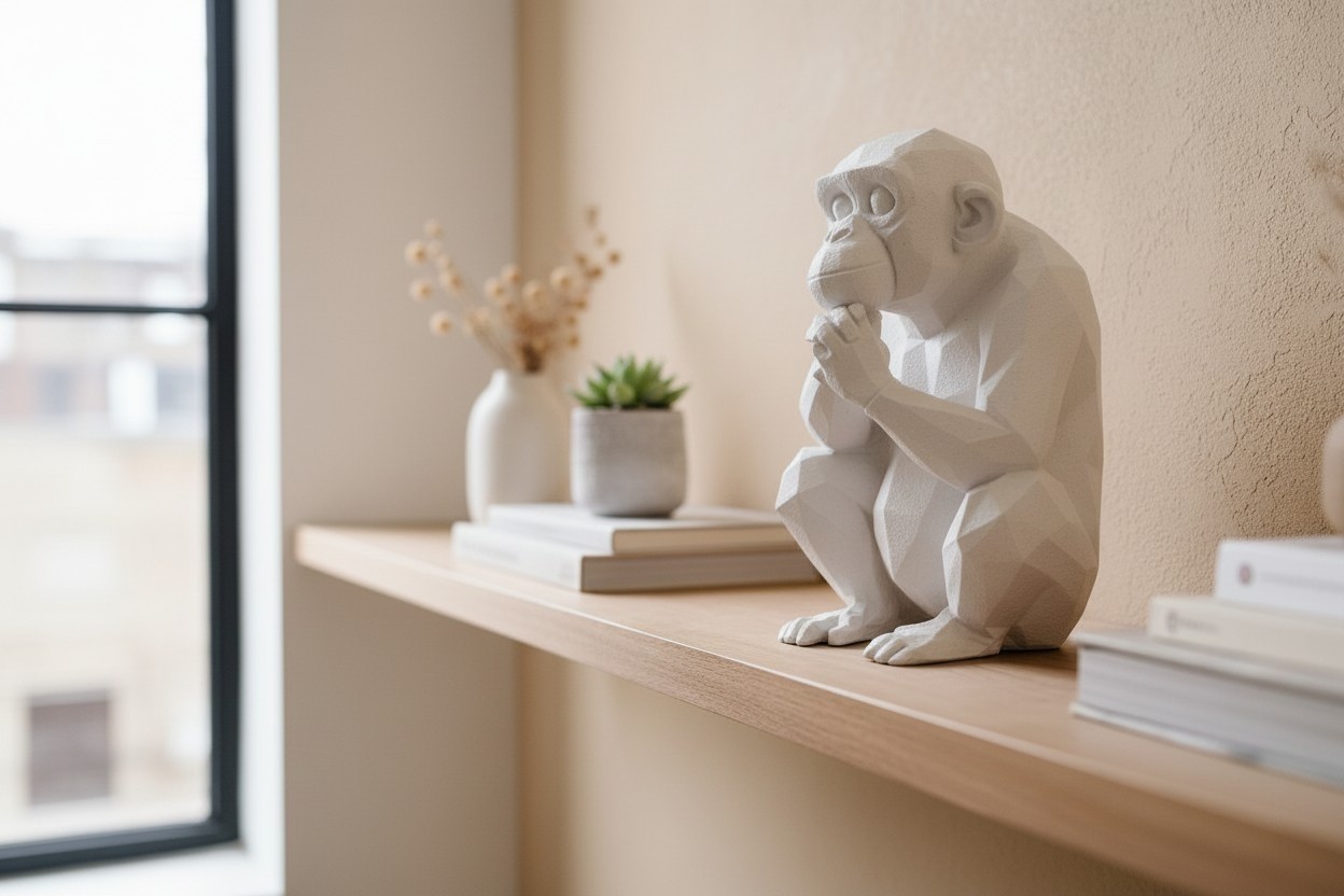 Scimmia Pensierosa Low Poly Statua Decorativa Stampa 3D Arredo Casa Ufficio, vista 14