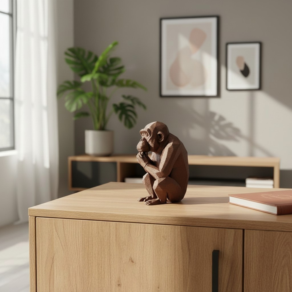 Scimmia Pensierosa Low Poly Statua Decorativa Stampa 3D Arredo Casa Ufficio, vista 6