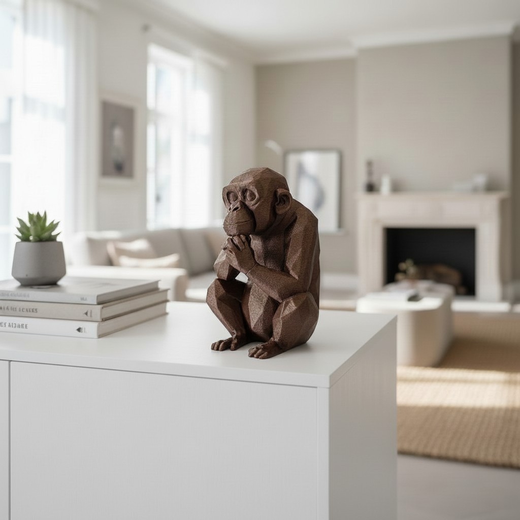 Scimmia Pensierosa Low Poly Statua Decorativa Stampa 3D Arredo Casa Ufficio, vista 9