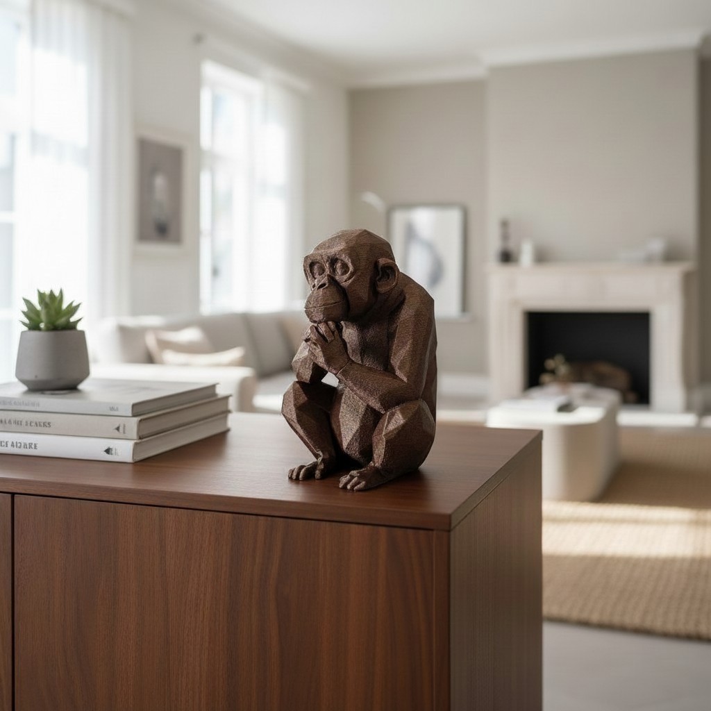 Scimmia Pensierosa Low Poly Statua Decorativa Stampa 3D Arredo Casa Ufficio, vista 8