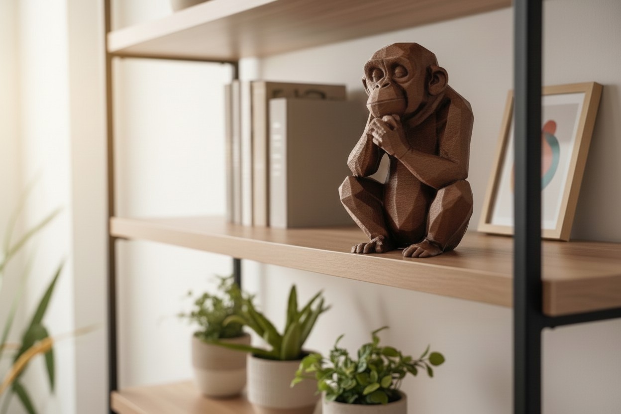 Scimmia Pensierosa Low Poly Statua Decorativa Stampa 3D Arredo Casa Ufficio, vista 2