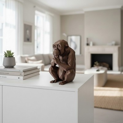 Scimmia Pensierosa Low Poly Statua Decorativa Stampa 3D Arredo Casa Ufficio, vista 9