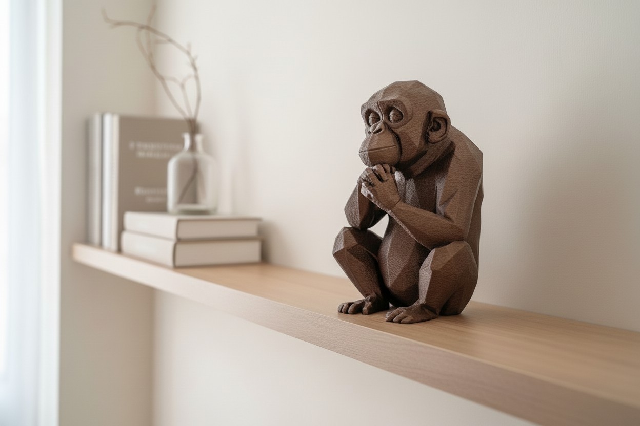 Scimmia Pensierosa Low Poly Statua Decorativa Stampa 3D Arredo Casa Ufficio, vista 12