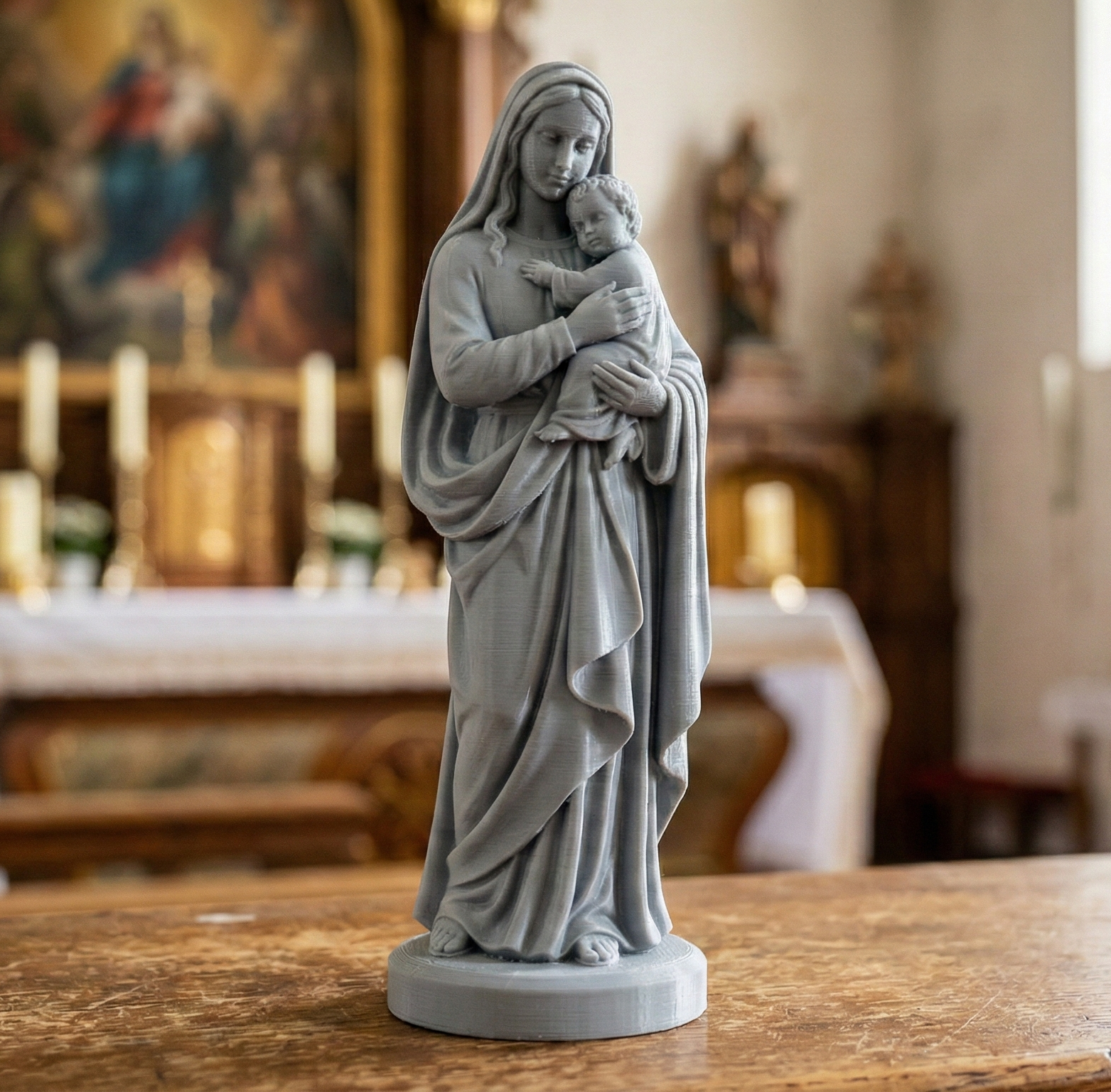 Statua Madonna con Gesù Stampata in 3D | Scultura Religiosa Sacra | Idea Regalo, vista 2