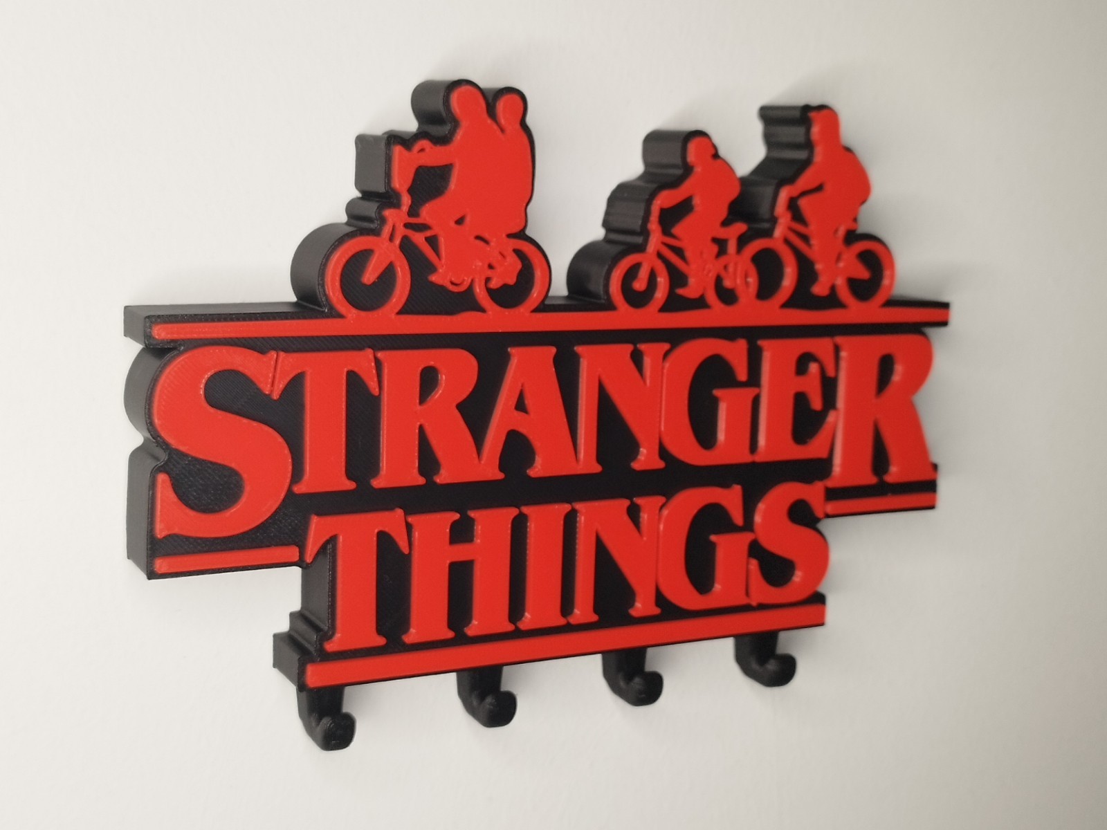 Stranger Things Portachiavi da Parete 3D Stampa – Appendi Chiavi Nero Rosso Deco, vista 3