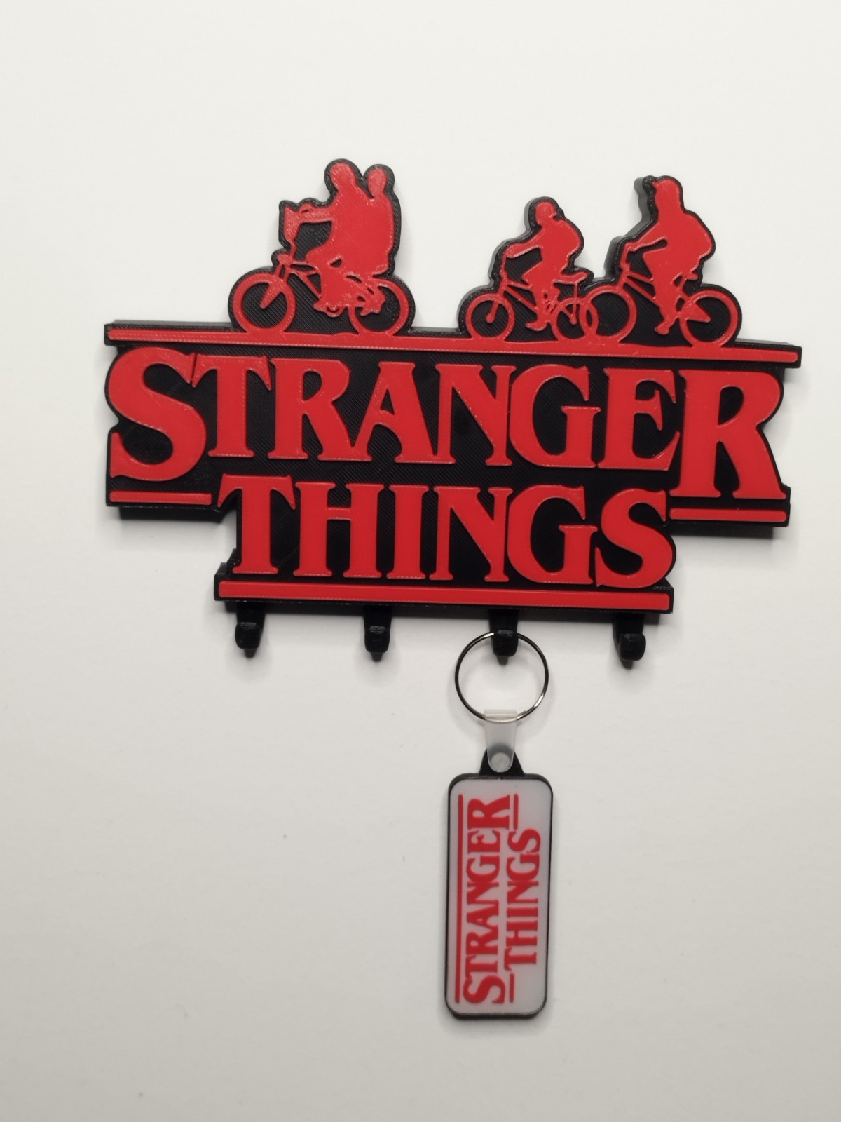 Stranger Things Portachiavi da Parete 3D Stampa – Appendi Chiavi Nero Rosso Deco