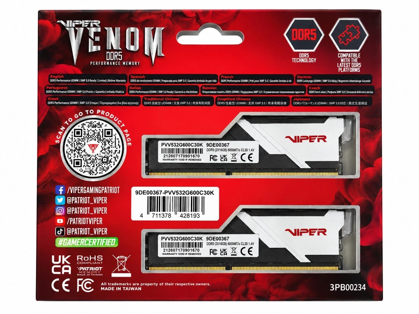 PATRIOT RAM VIPER VENOM 32GB (2X16GB) DIMM DDR5 6000MHZ 1.35V GAMING, vista 2