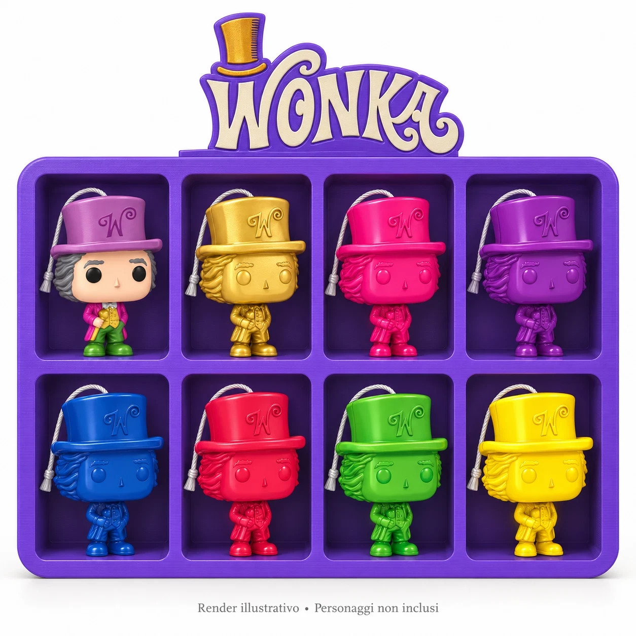 Espositore Wonka per 8 Funko Pop Kinder Joy Stampa 3D Colori Personalizzabili, vista 2