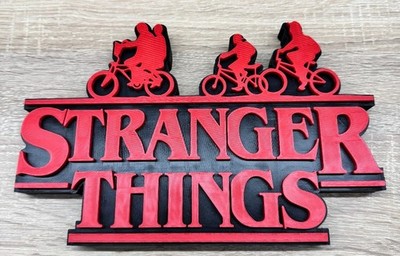 Scritta Logo Stranger Things con biciclette – Stampa 3D Bicolore Rosso / Nero