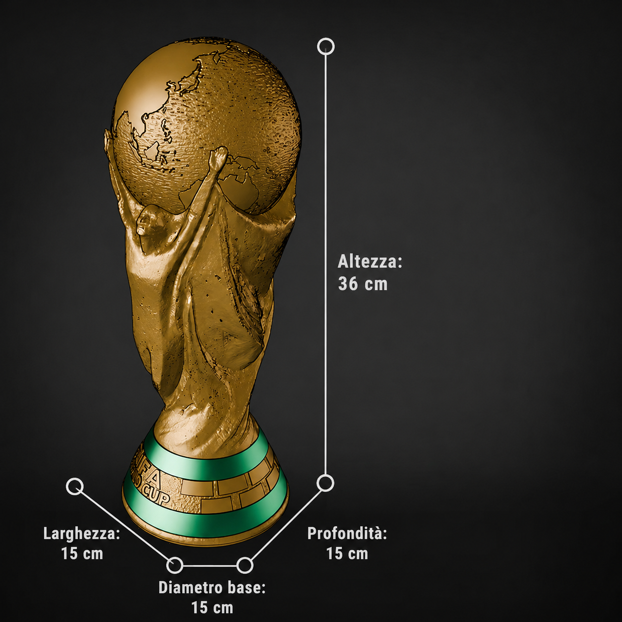Trofeo Coppa del Mondo Calcio Fifa 2026 | Stampa 3D alta qualità, vista 6