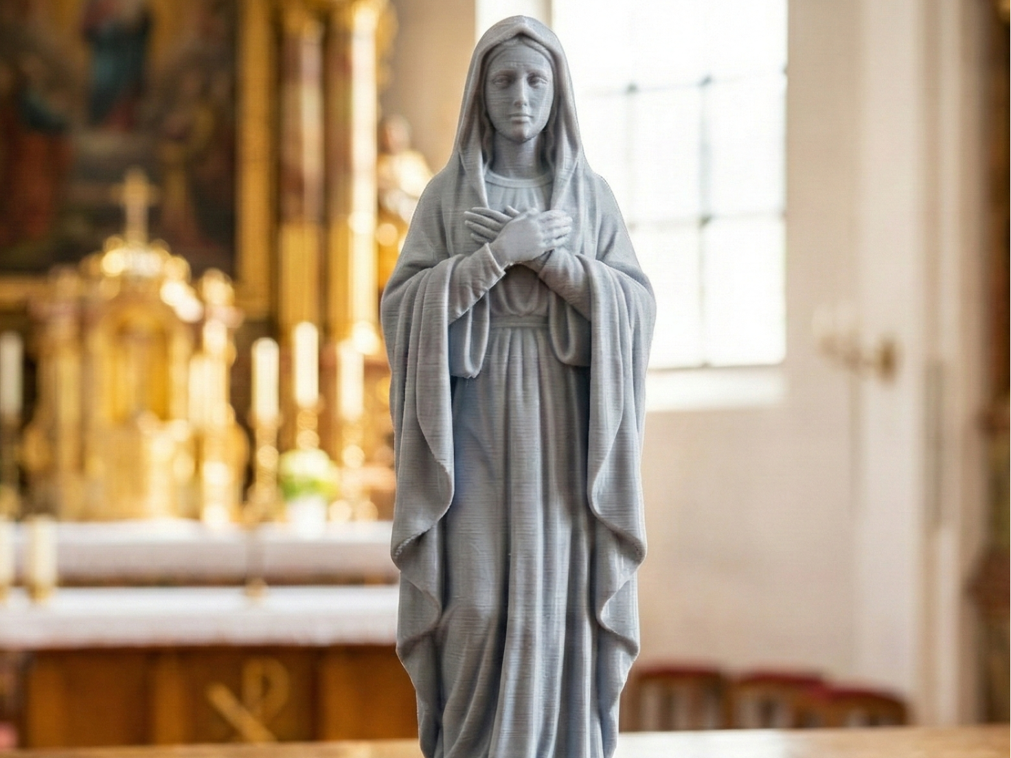 Statua Madonna Vergine Maria Stampata in 3D | Decorazione Sacra Religiosa 20cm, vista 2