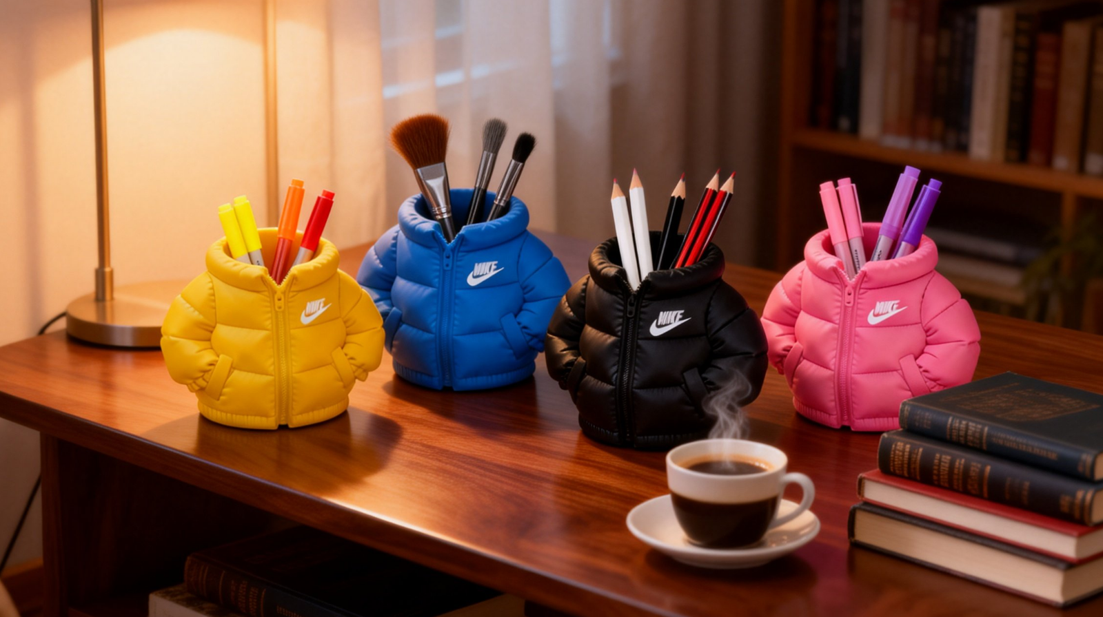 Portapenne Giubbotto Puff Stampato in 3D | Organizer Scrivania Originale | Nike, vista 3