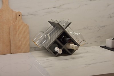 Portabottiglie Vino 3D con Porta Bicchieri | Design Moderno | Stampato 3D, vista 3