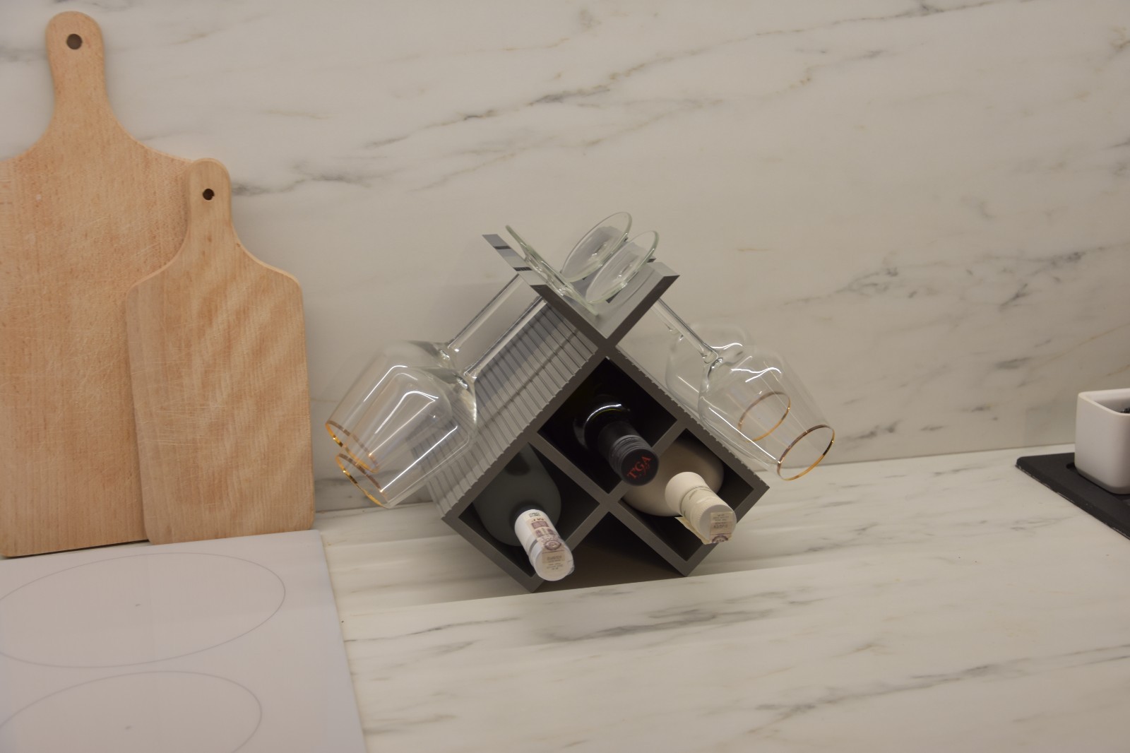 Portabottiglie Vino 3D con Porta Bicchieri | Design Moderno | Stampato 3D, vista 2