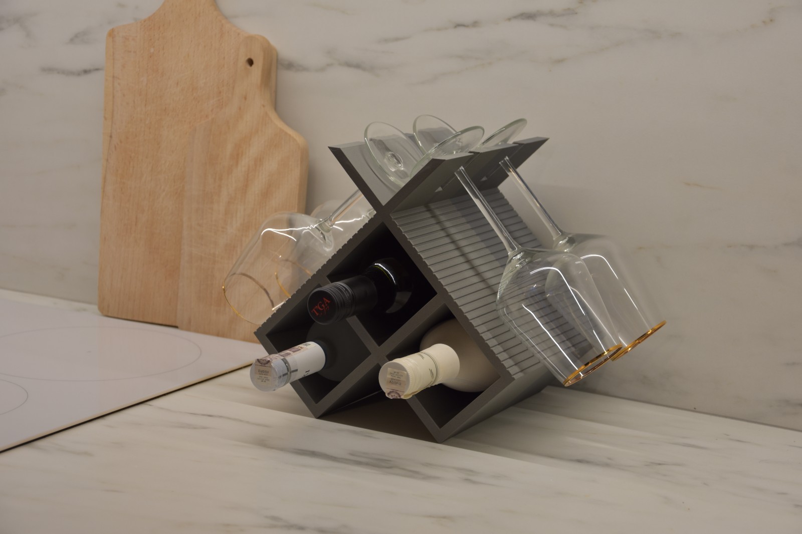 Portabottiglie Vino 3D con Porta Bicchieri | Design Moderno | Stampato 3D