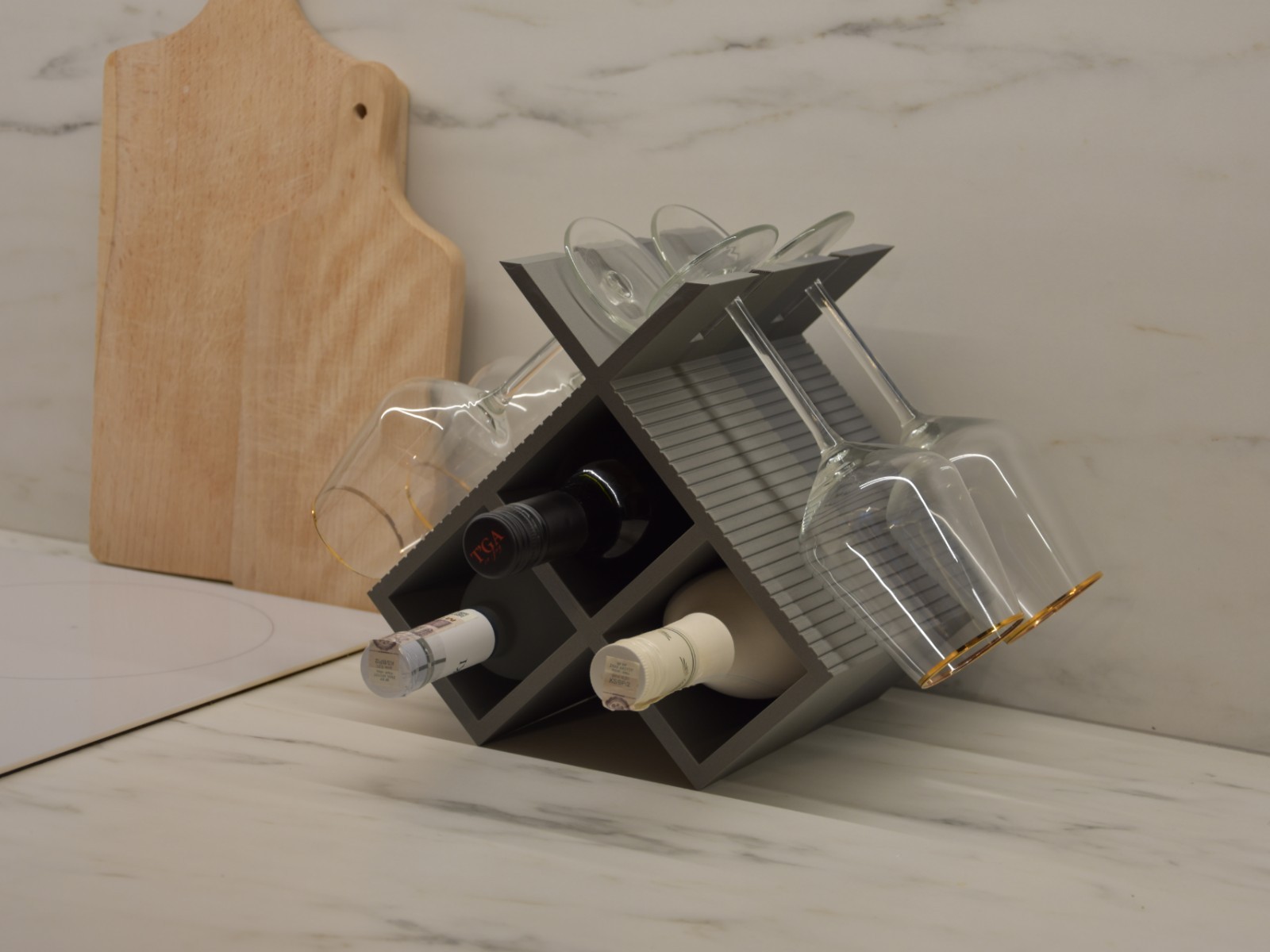 Portabottiglie Vino 3D con Porta Bicchieri | Design Moderno | Stampato 3D, vista 4